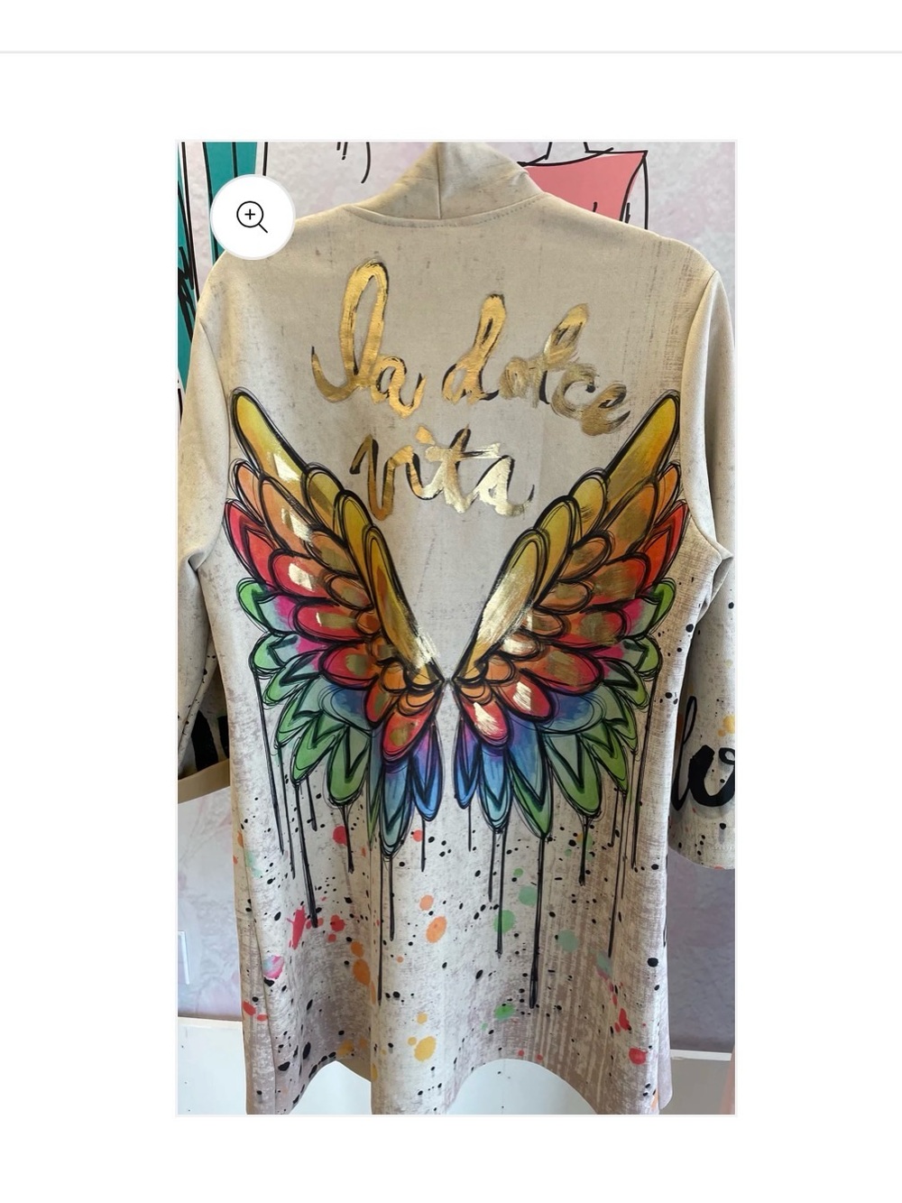 Painted Rainbow Wing Hoodie Coat - Beige